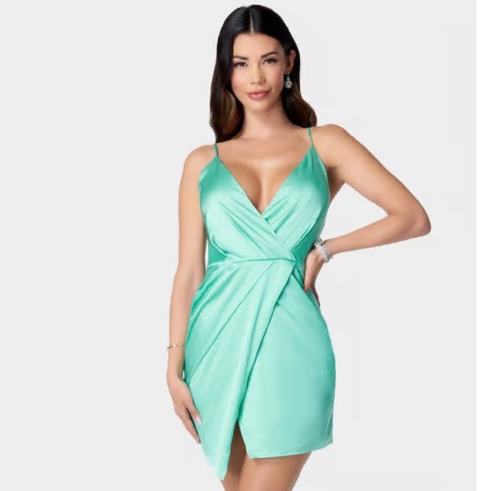 bebe Surplice Satin Mini Dress